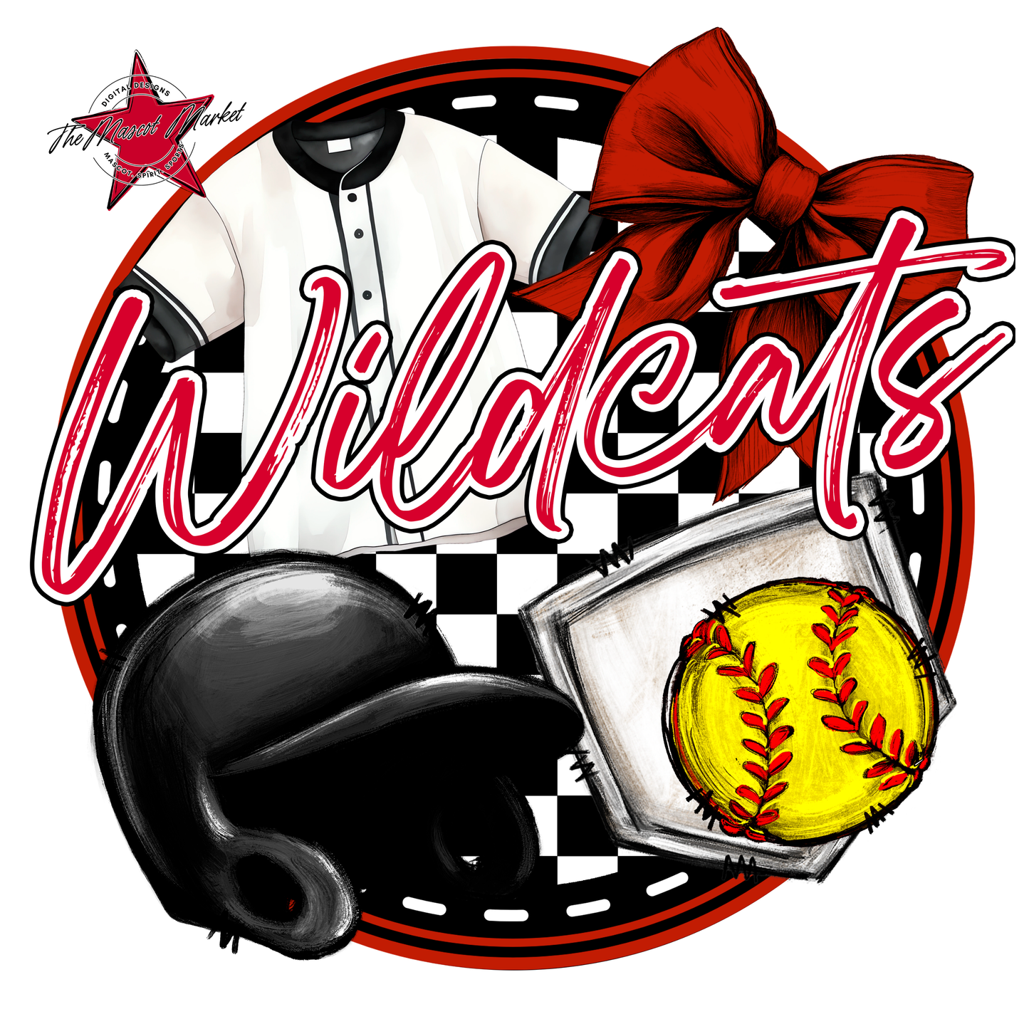 Wildcats Circle Softball Design-Red