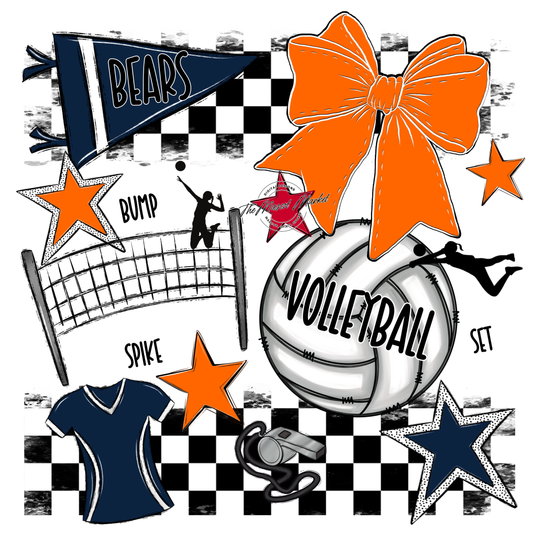 Bears Volleyball Checkers Design-Navy-Orange