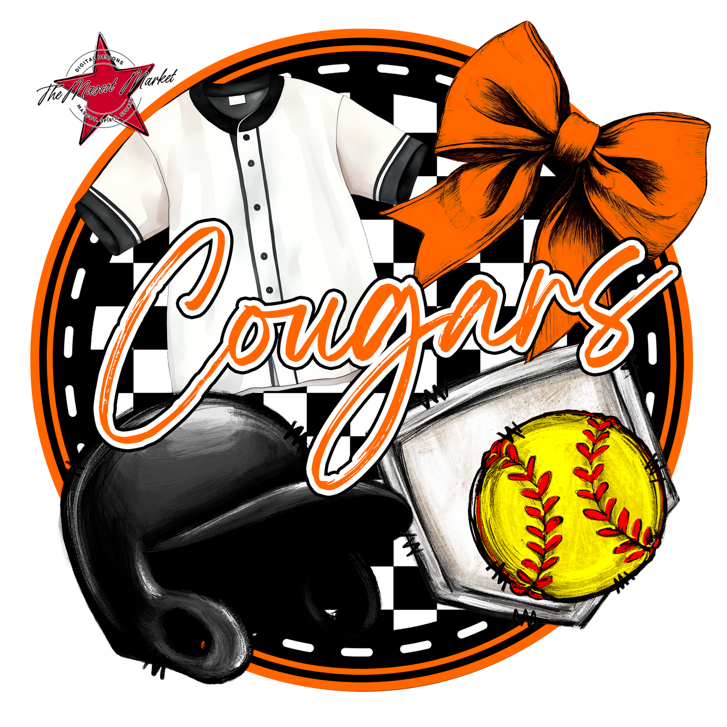 Cougars Circle Softball Design-Orange