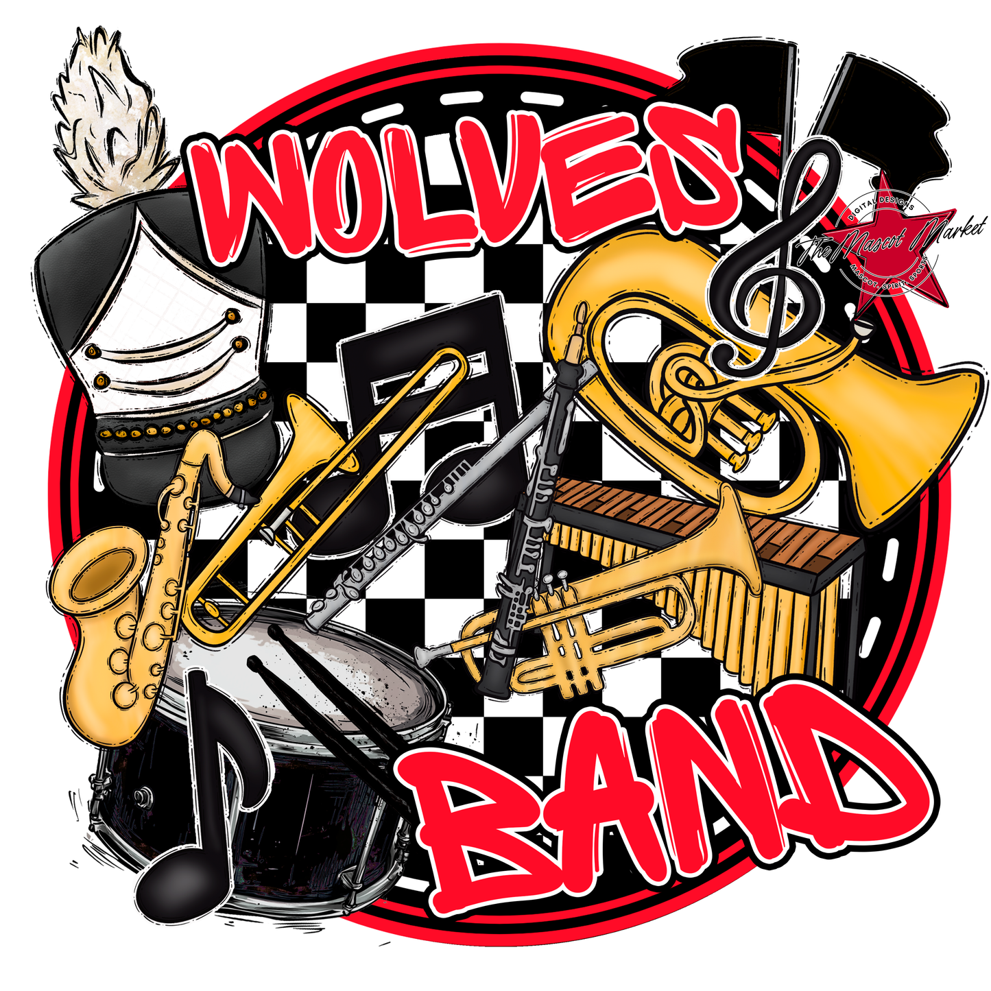 Wolves Circle Band Design-Bright Red