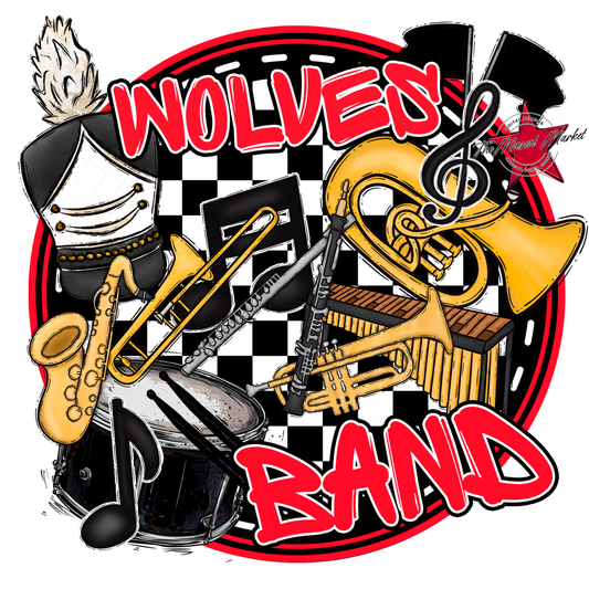 Wolves Circle Band Design-Bright Red