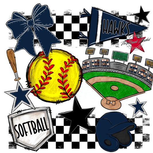 Hawks Checkers Softball Spirit Design-Navy