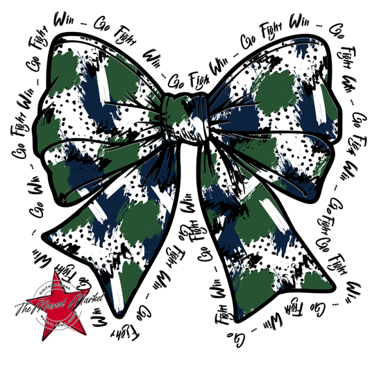 Go, Fight, Win, Splatter Bow Design-Navy-Green