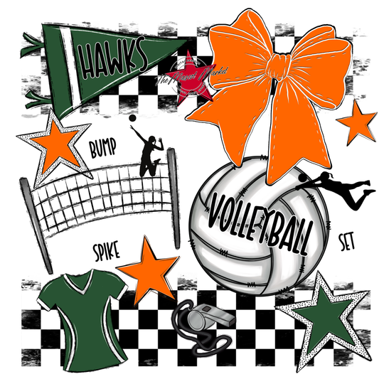 Hawks Checkers Volleyball Spirit Design-Green-Orange