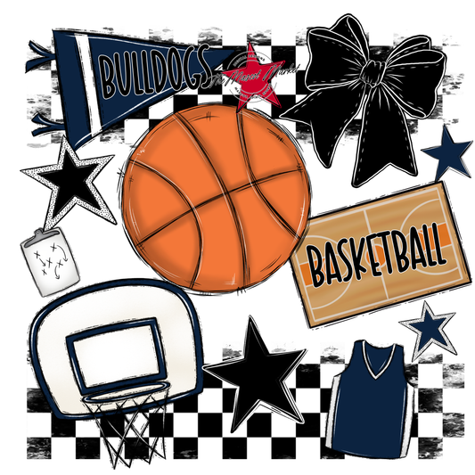 Bulldogs Checkers Basketball Spirit Design-Navy