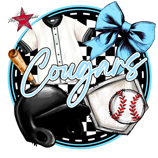 Cougars Circle Baseball Design-Columbia Blue