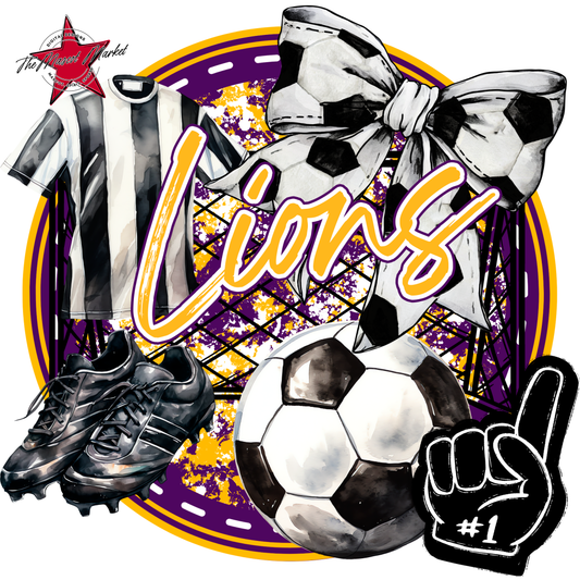 Lions Circle Soccer Design-Purple-Yellow