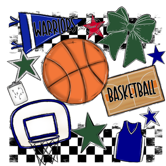 Warriors Checkers Basketball Spirit Design-Blue-Green