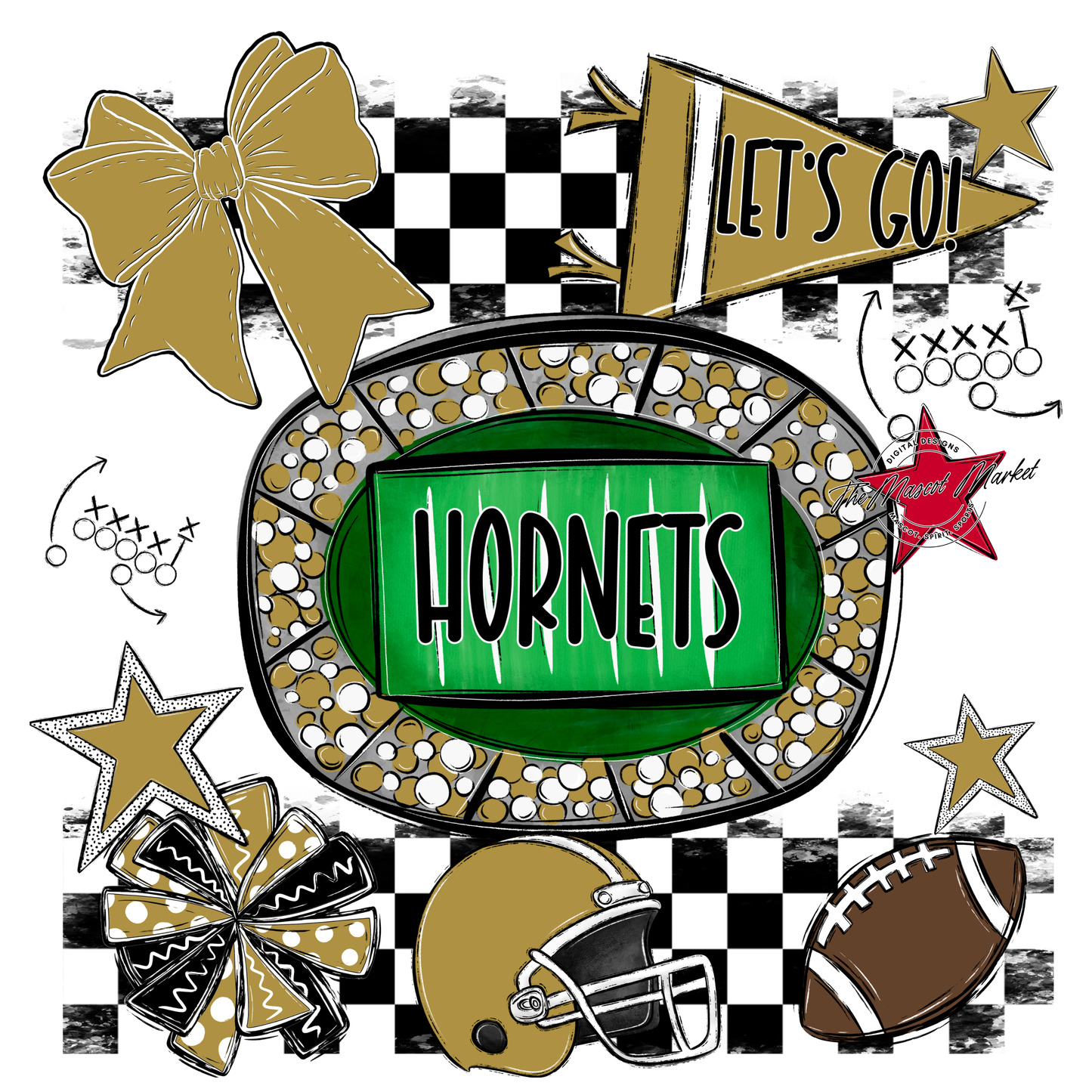 Hornets Checkers Spirit Design-Gold