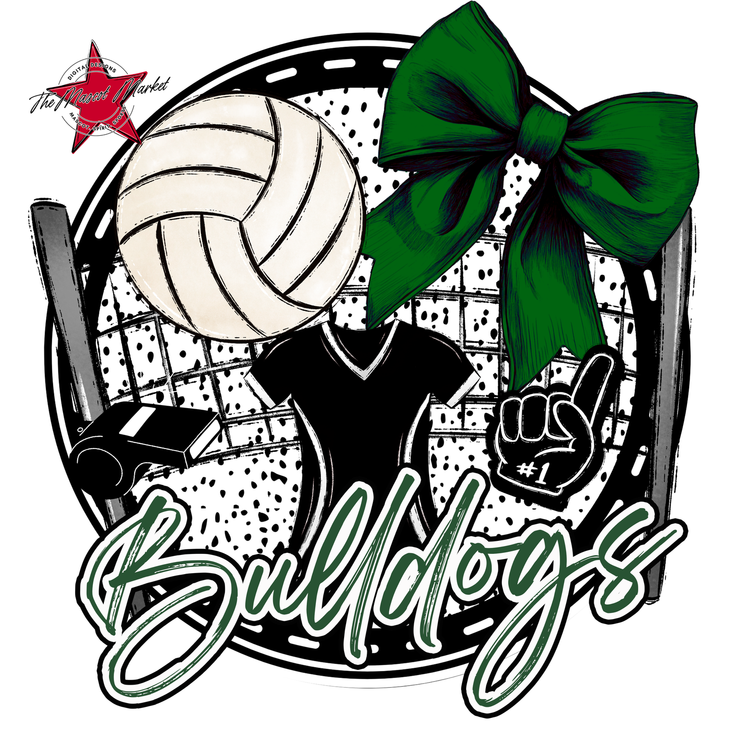 Bulldogs Circle Volleyball Design-Green