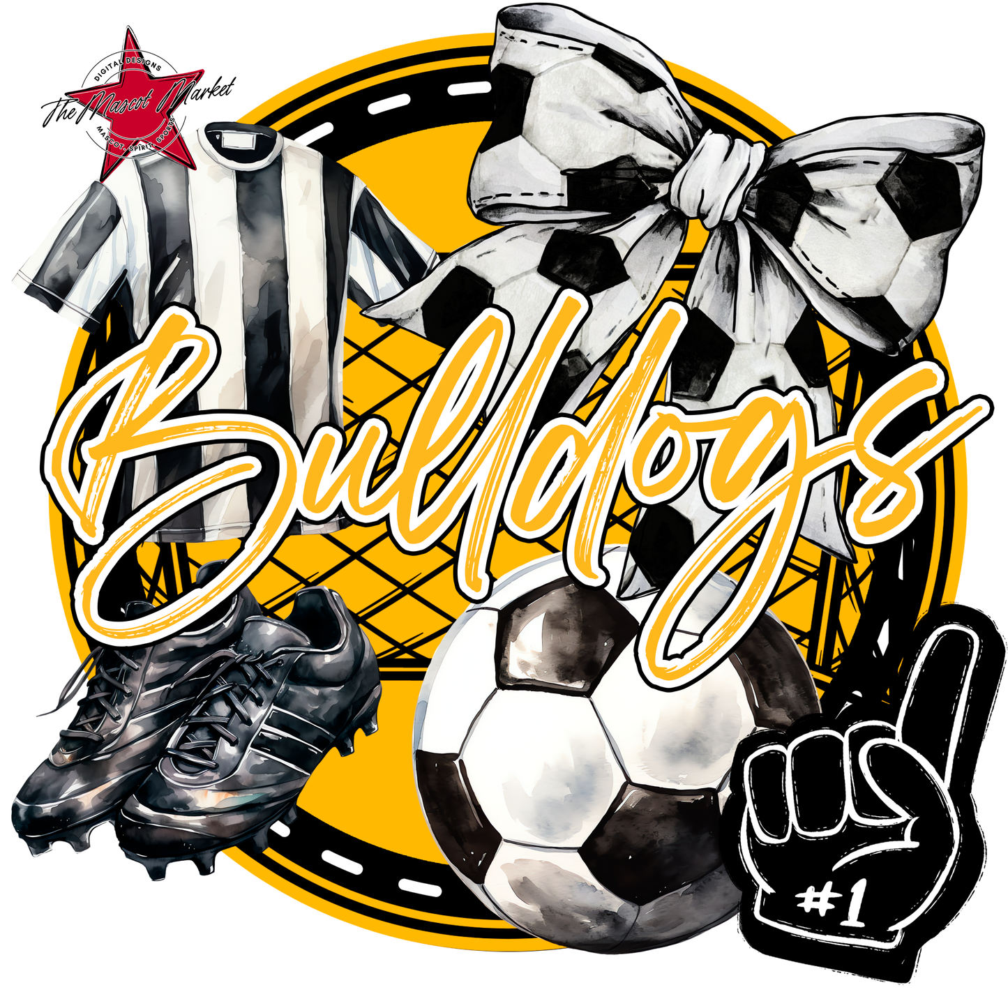 Bulldogs Circle Soccer Design-Yellow