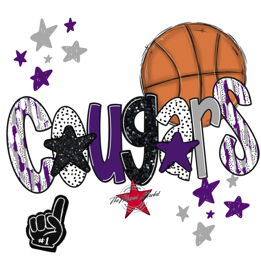 Cougars Basketball Scrape-Purple-Grey