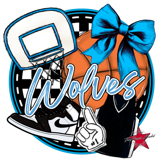 Wolves Circle Basketball Design-Carolina Blue