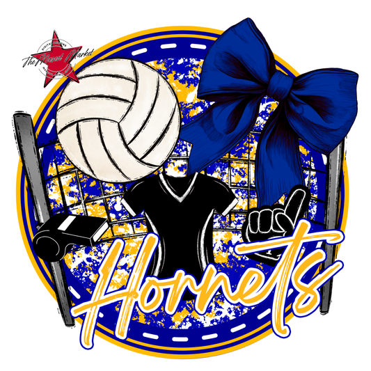 Hornets Circle Volleyball Design-Blue-Yellow