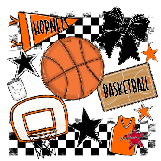Hornets Checkers Basketball Spirit Design-Orange