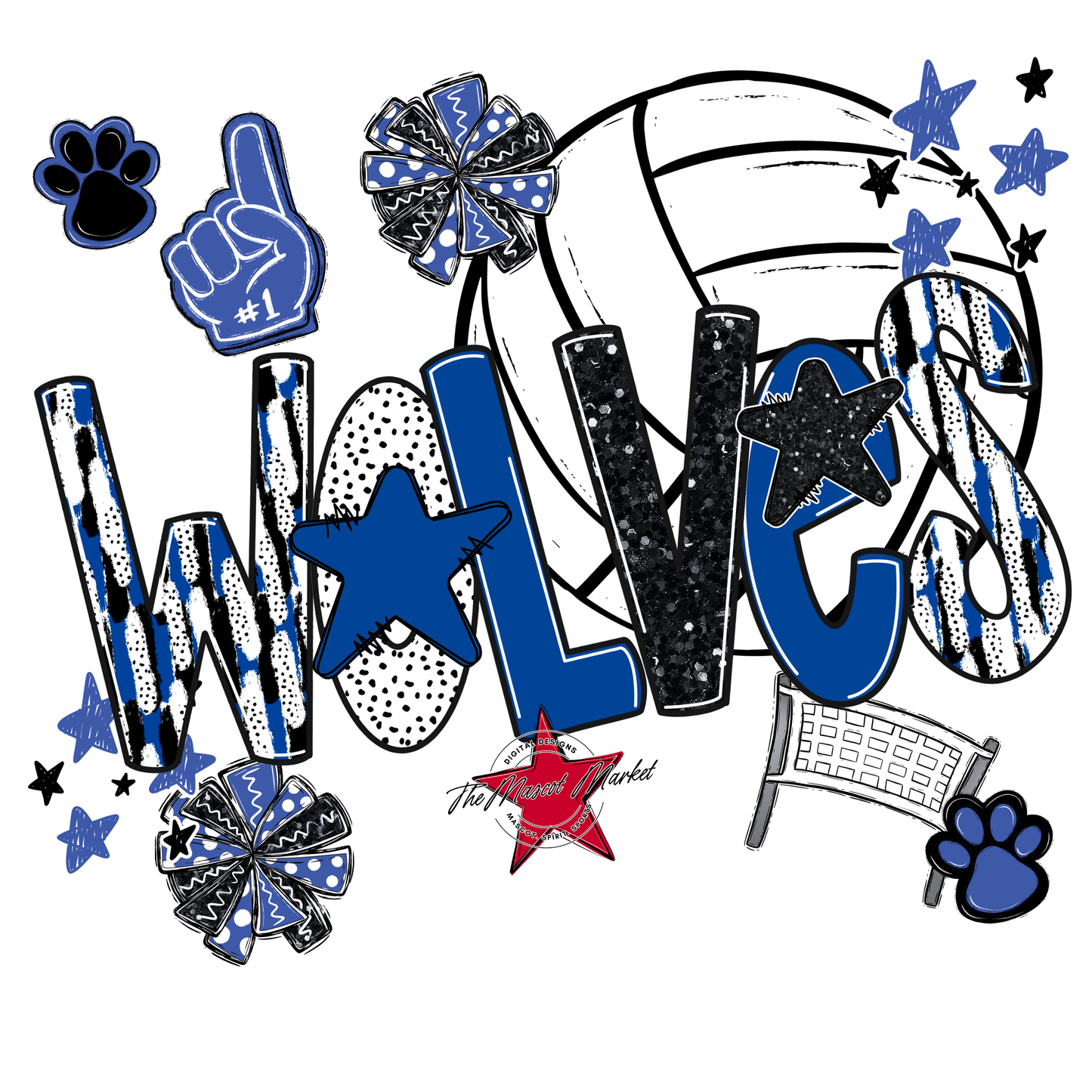 Wolves Volleyball Scrape-Off Blue