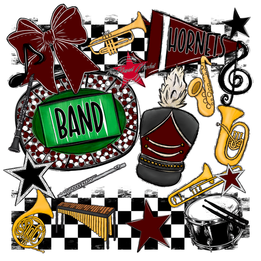 Hornets Checkers Band Spirit Design-Maroon