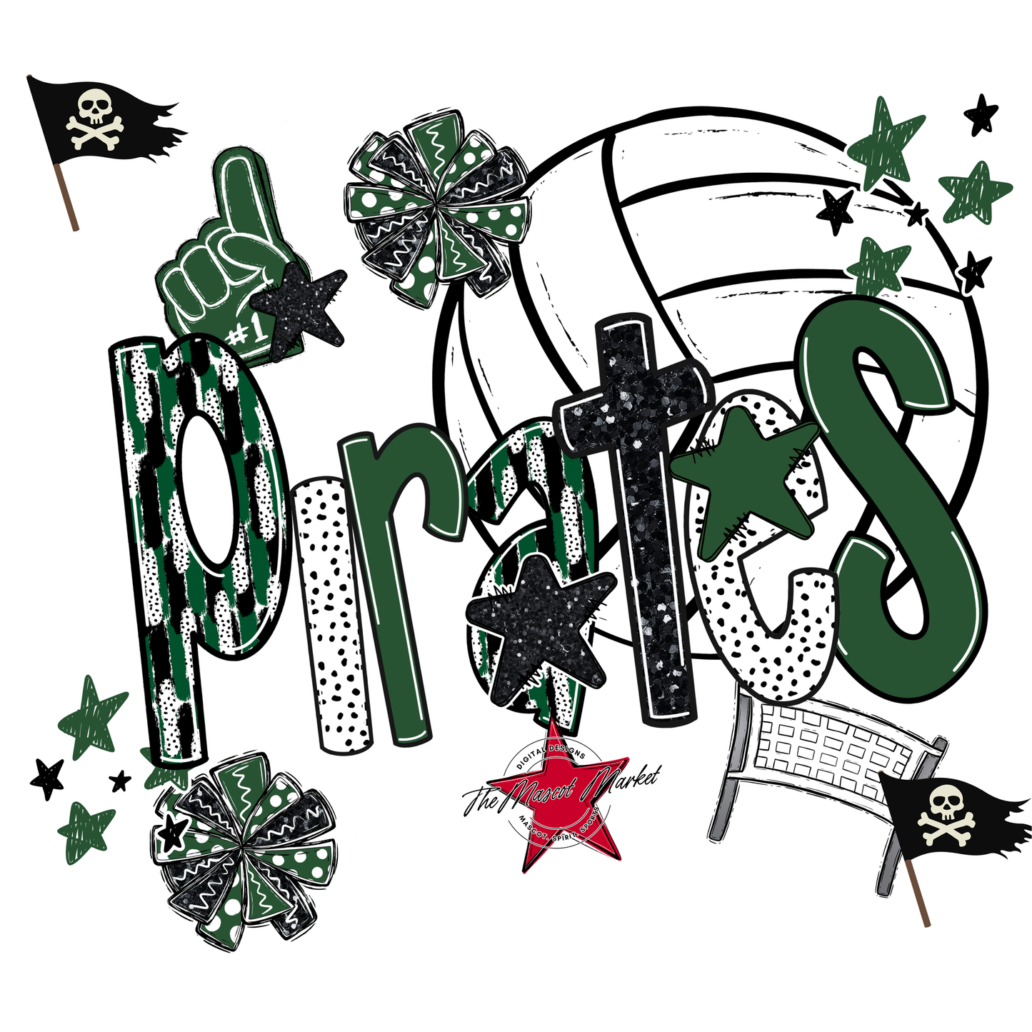 Pirates Volleyball Scrape-Green