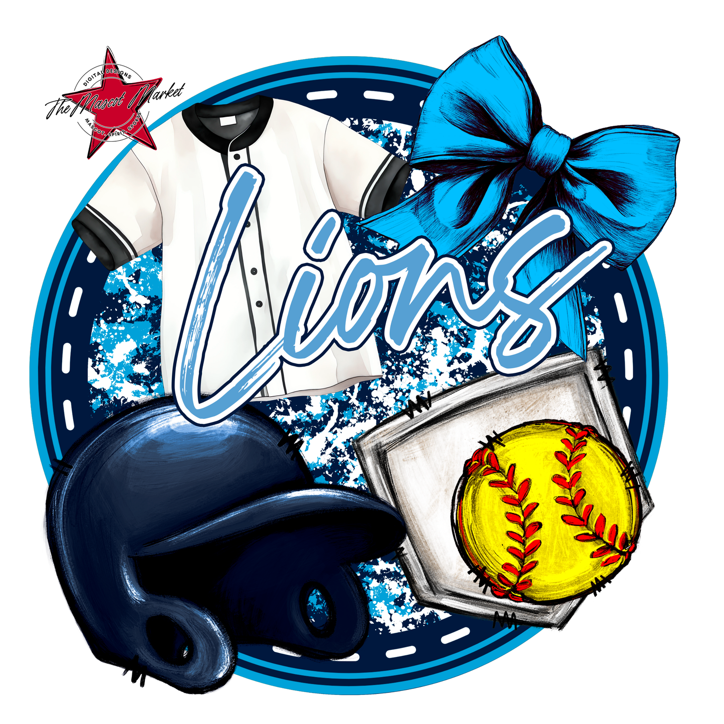 Lions Circle Softball Design-Navy-Carolina Blue
