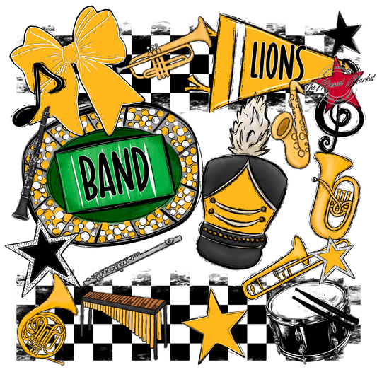 Lions Checkers Band Spirit Design-Yellow