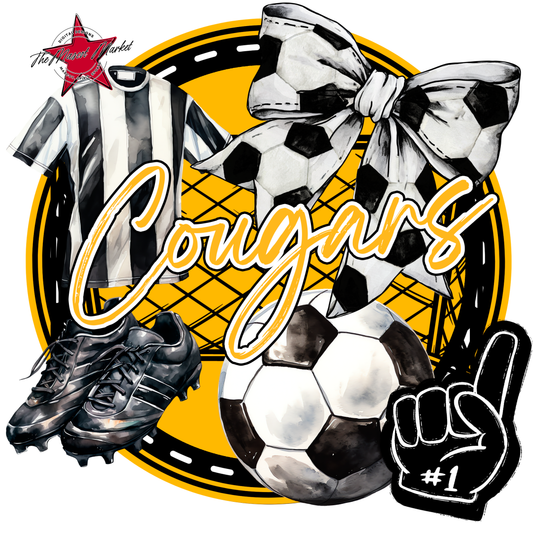 Cougars Circle Soccer Design-Yellow