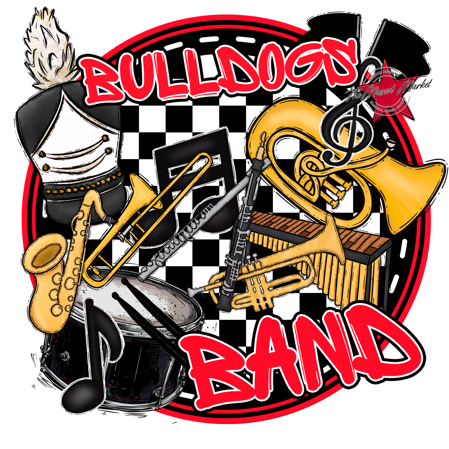 Bulldogs Circle Band Design-Bright Red