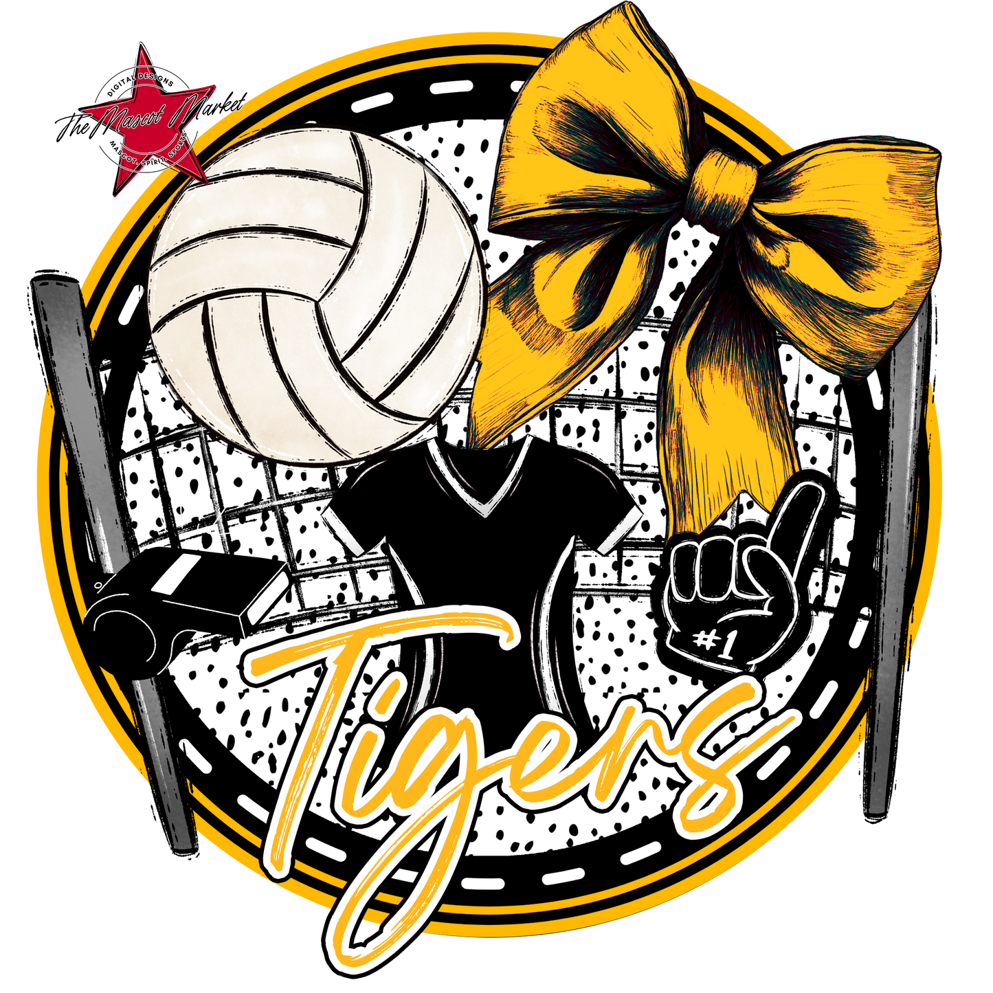 Tigers Circle Volleyball Design-Yellow