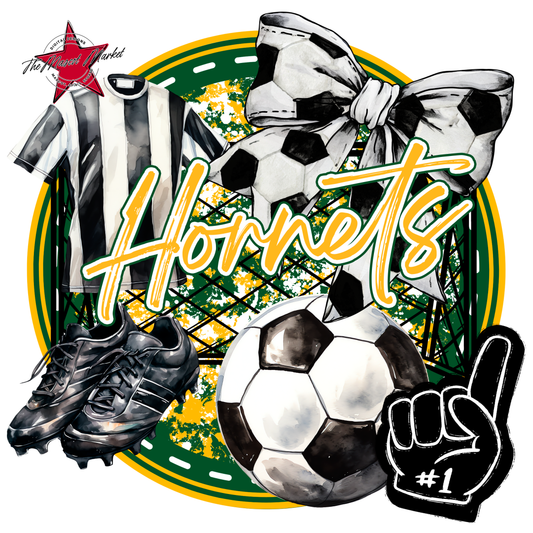 Hornets Circle Soccer Design-Green-Yellow