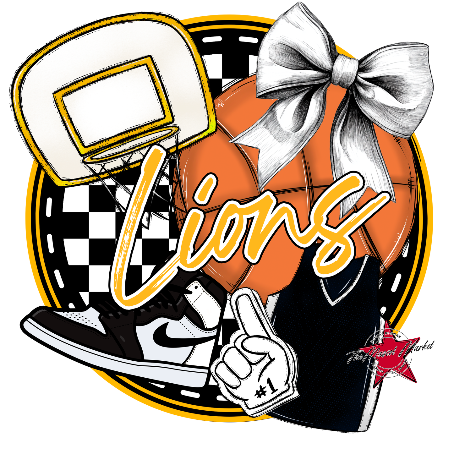 Lions Circle Basketball Design-Yellow