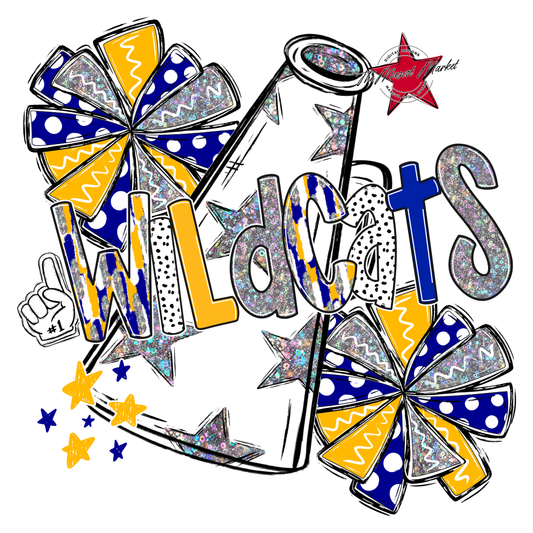 Wildcats Cheer Megaphone Scrape-Blue-Yellow