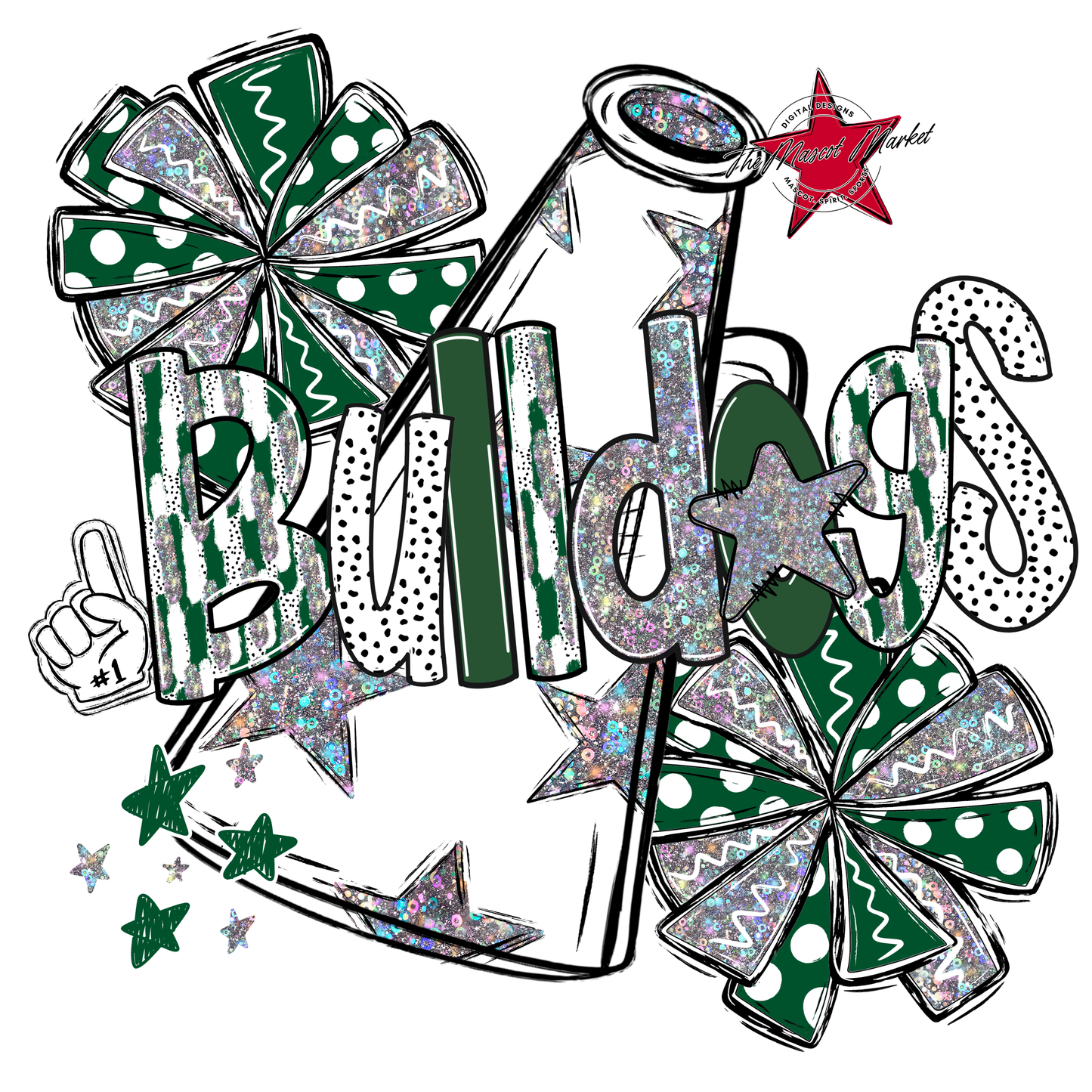 Bulldogs Cheer Megaphone Scrape-Green