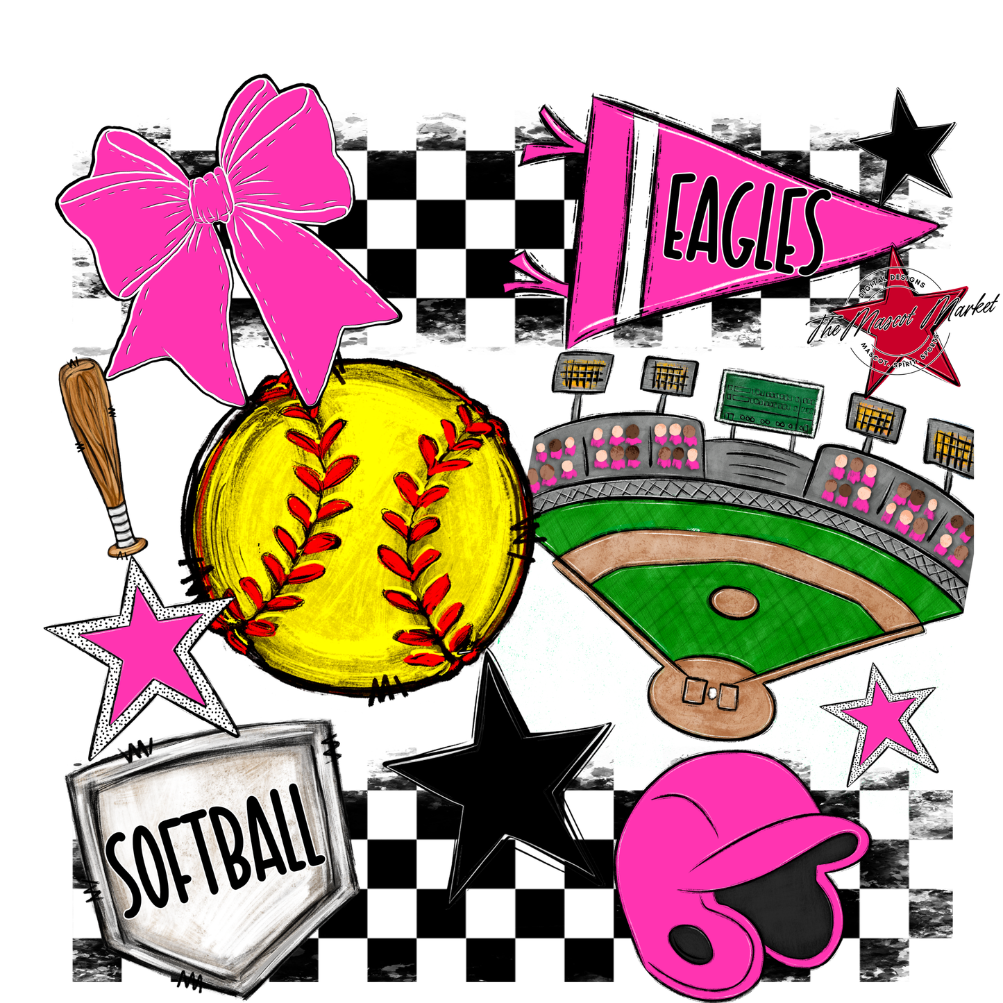 Eagles Softball Checkers Design-Pink