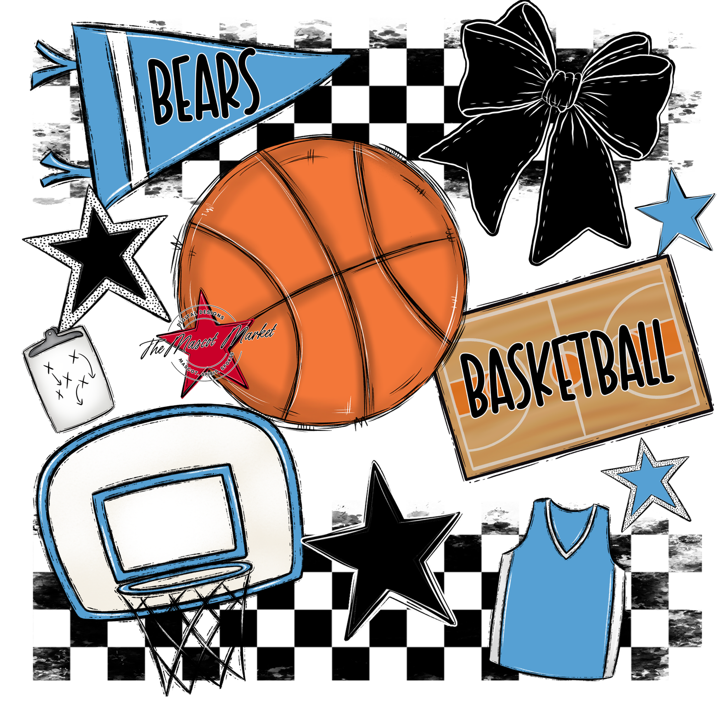 Bears Basketball Checkers Design-Carolina Blue