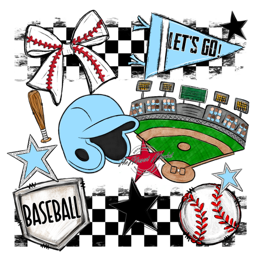 Baseball Checkers Spirit Design-Columbia Blue