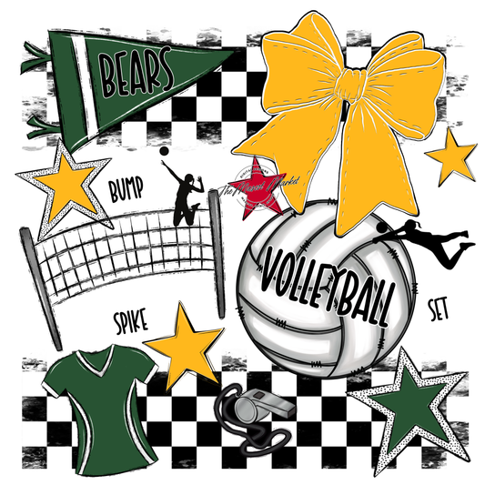Bears Volleyball Checkers Design-Green-Yellow