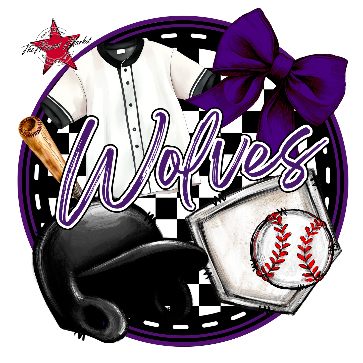 Wolves Circle Baseball Design-Purple