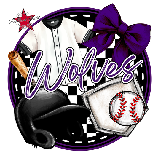 Wolves Circle Baseball Design-Purple