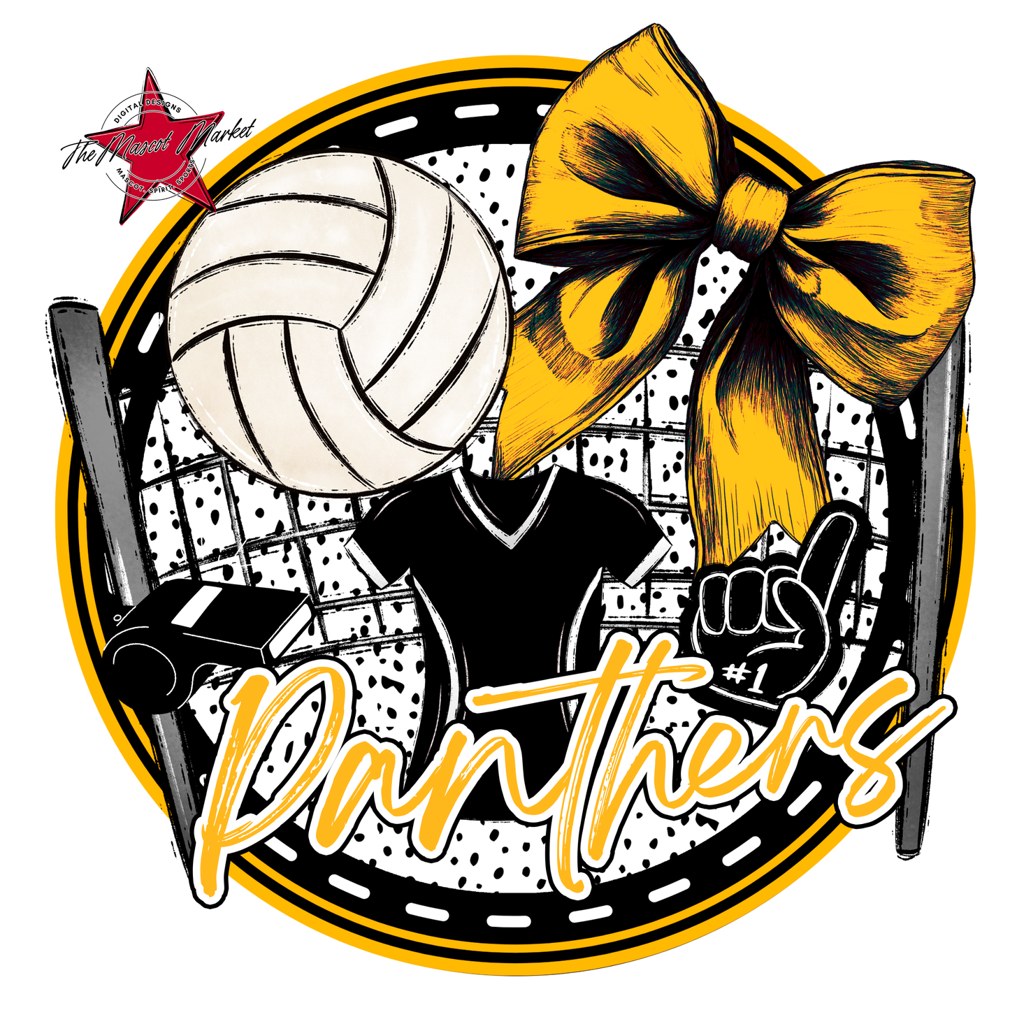 Panthers Circle Volleyball Design-Yellow
