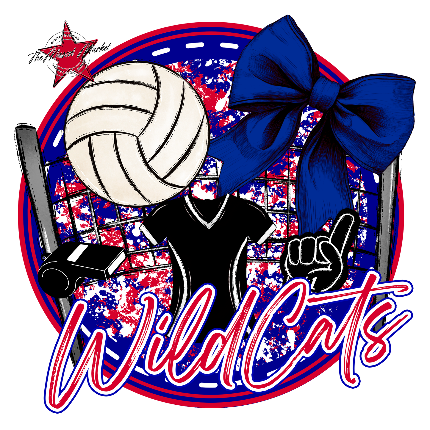 Wildcats Circle Volleyball Design-Blue-Red