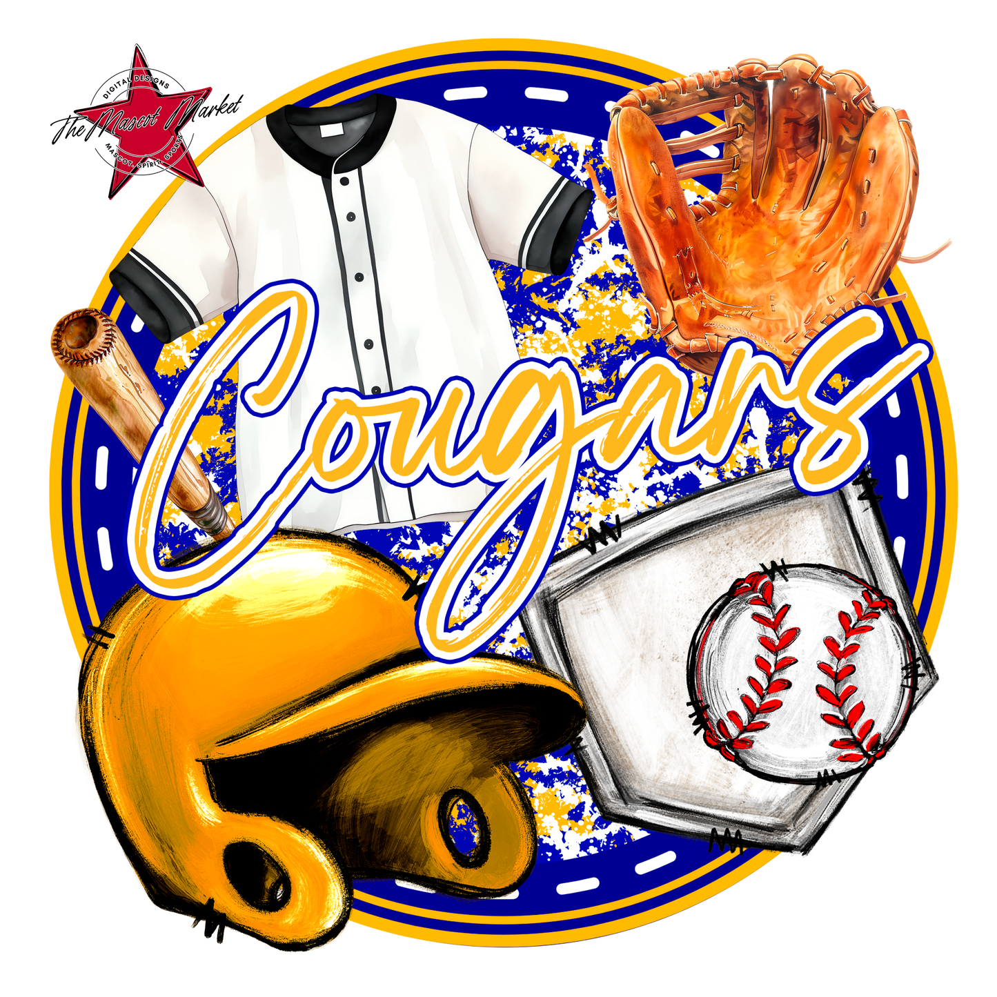 Cougars Circle Baseball Design-Blue-Yellow