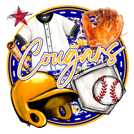 Cougars Circle Baseball Design-Blue-Yellow