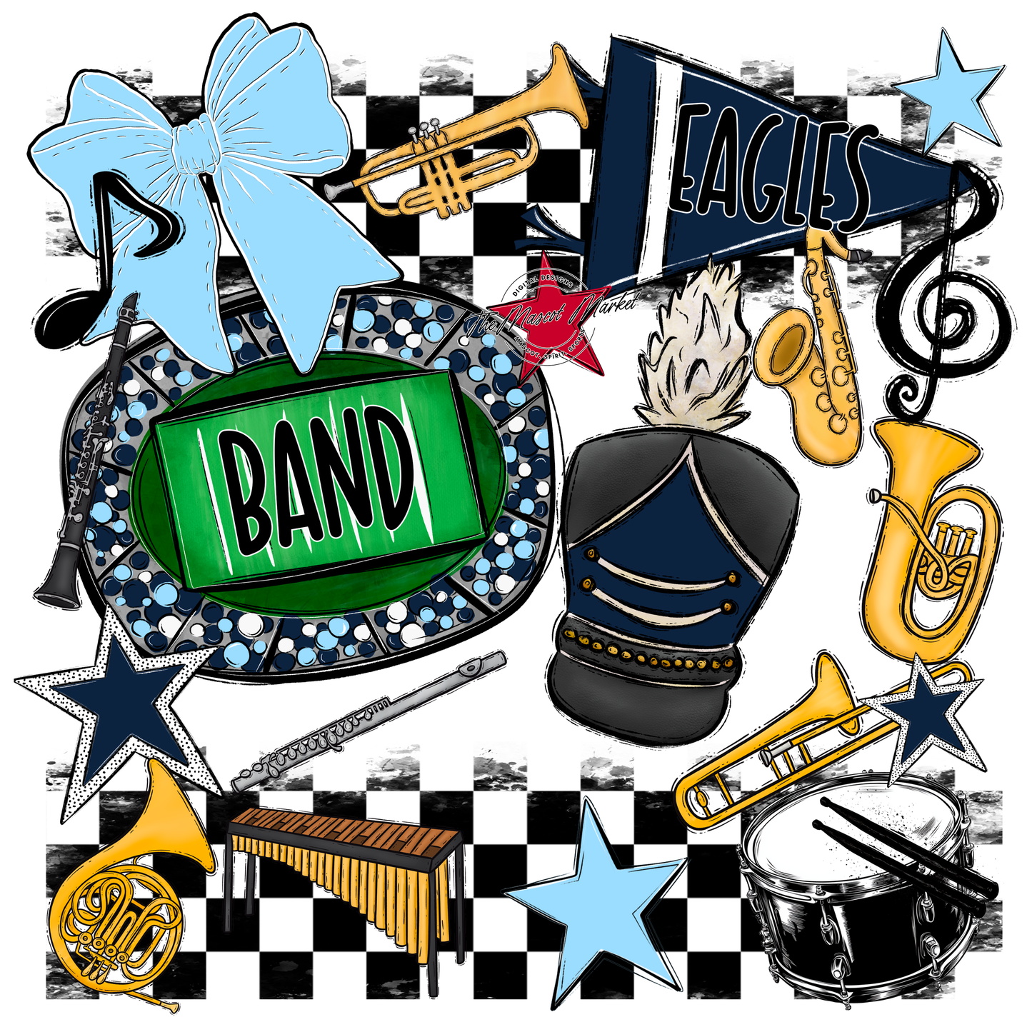 Eagles Band Checkers Design-Navy-Columbia Blue