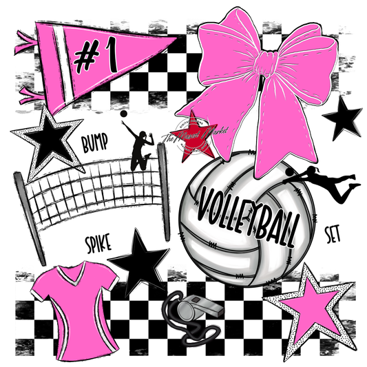 Volleyball Checkers Spirit Design-Baby Pink
