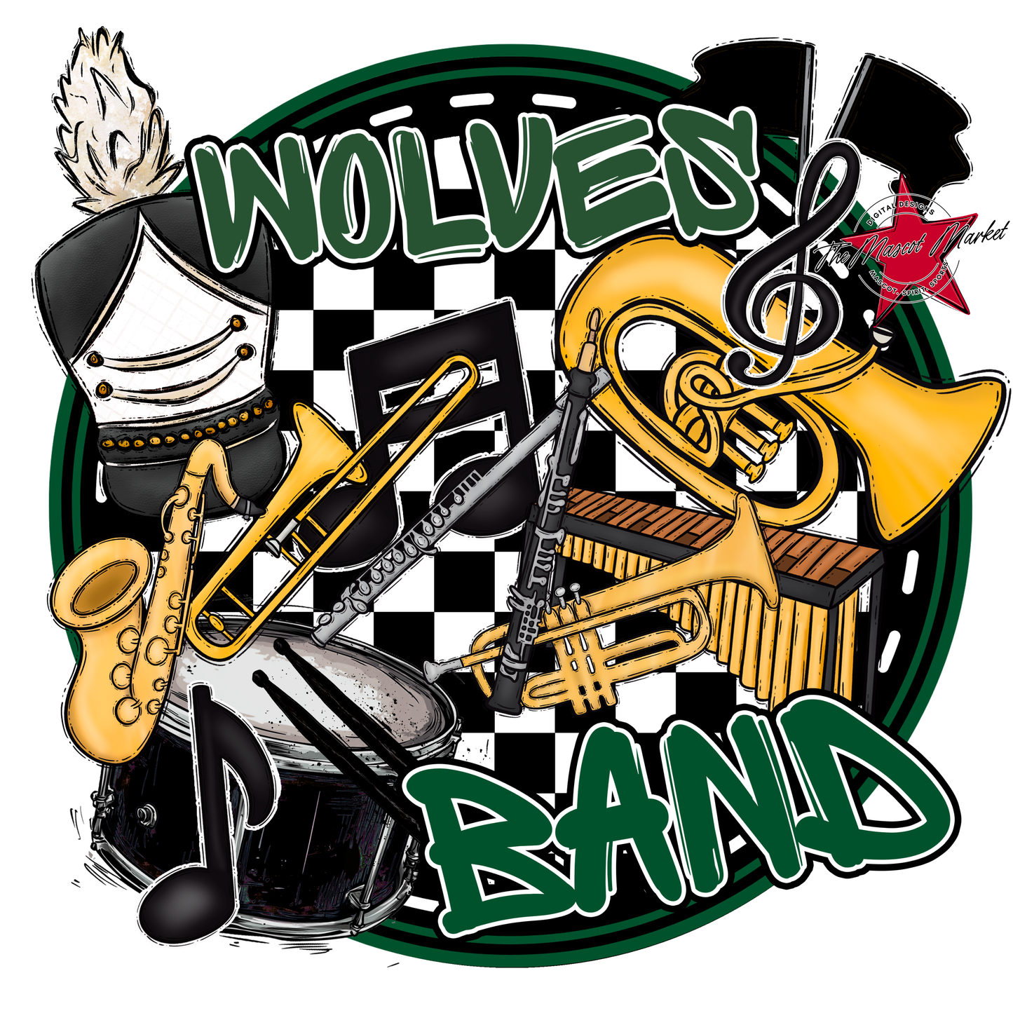 Wolves Circle Band Design-Green