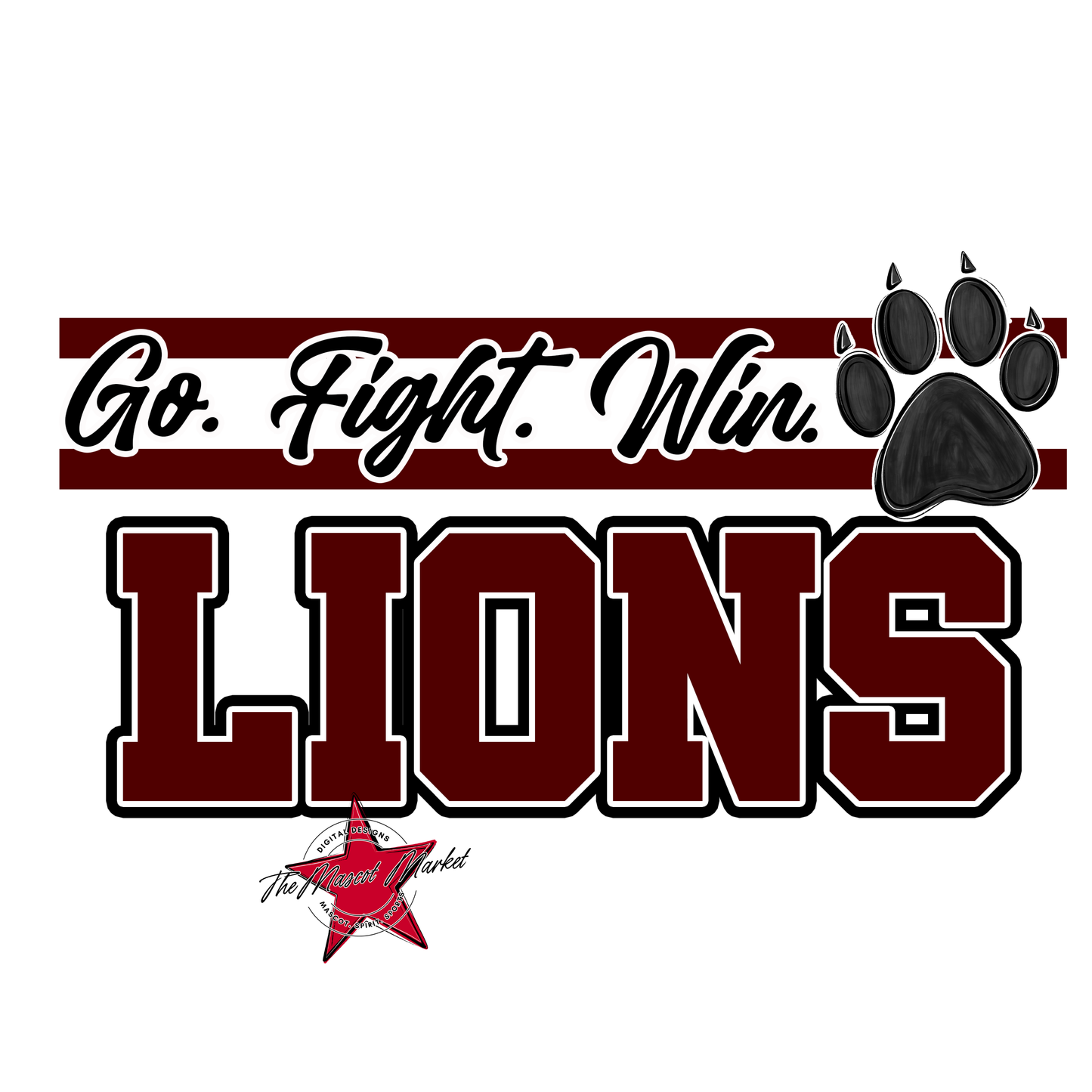 Lions Go Fight Win Mascot Lines-Maroon