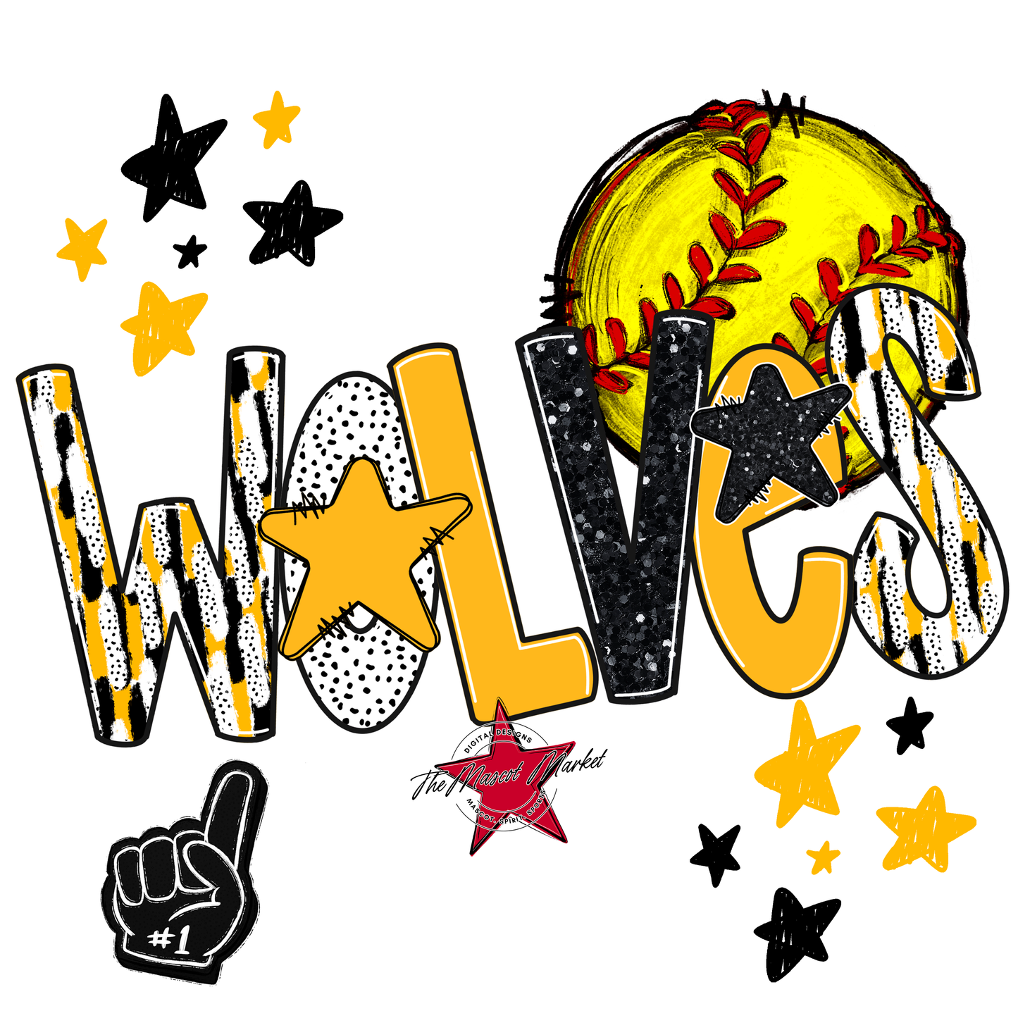 Wolves Softball Scrape-Yellow