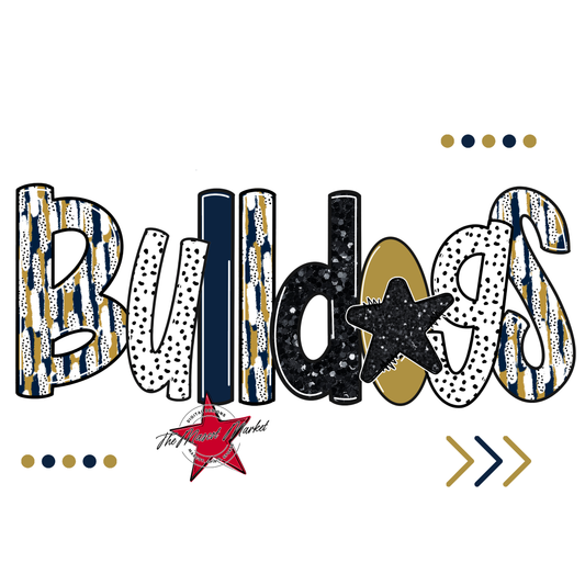 Bulldogs Brushstroke Alpha w Arrows-Navy-Gold