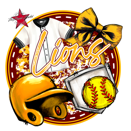 Lions Circle Softball Design-Maroon-Yellow