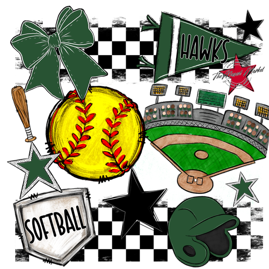Hawks Checkers Softball Spirit Design-Green