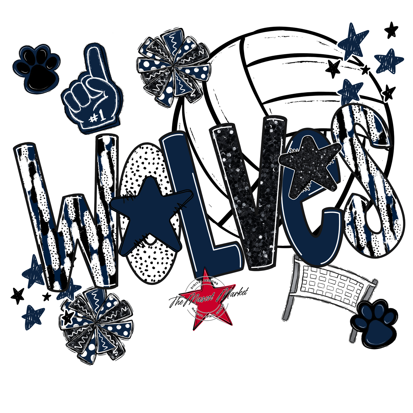 Wolves Volleyball Scrape-Navy